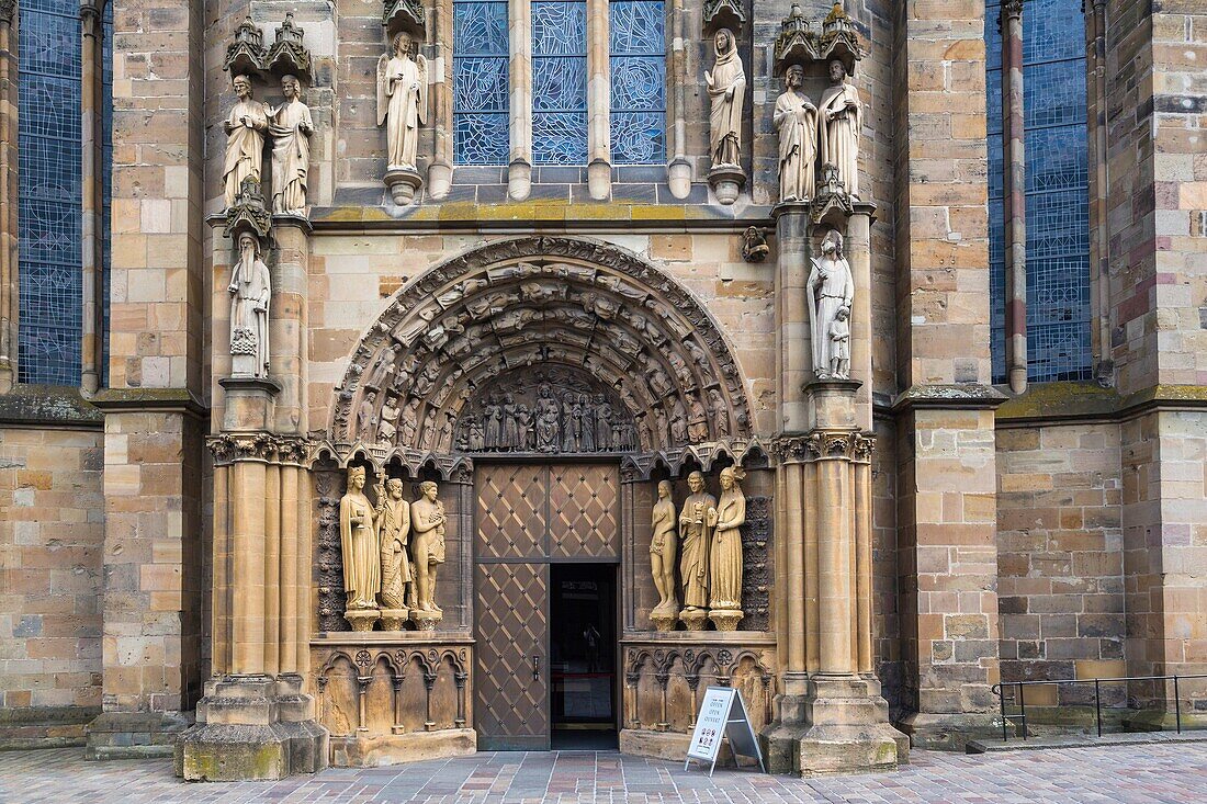Entrance to the 13th century Church of our Lady (Liebfrauenkirche) in Trier (Treves), a UNESCO World Heritage Site, Rhineland-Palatinate, Germany, Europe