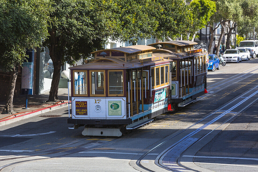 Famous cable car in San Francisco, California, USA
