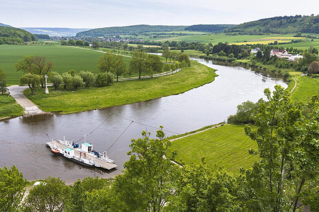 Reaction ferry on the river Weser in Polle, Lower Saxony, Germany, Europe