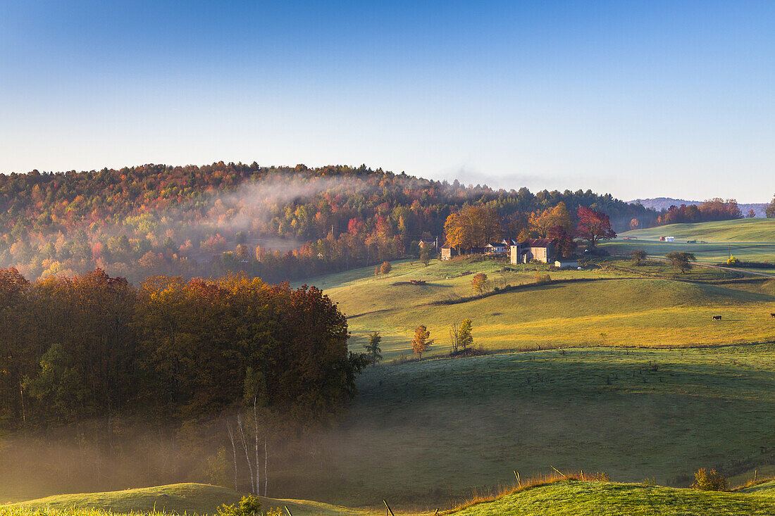 Fields of the Jenne Farm in the early morning, Vermont, USA