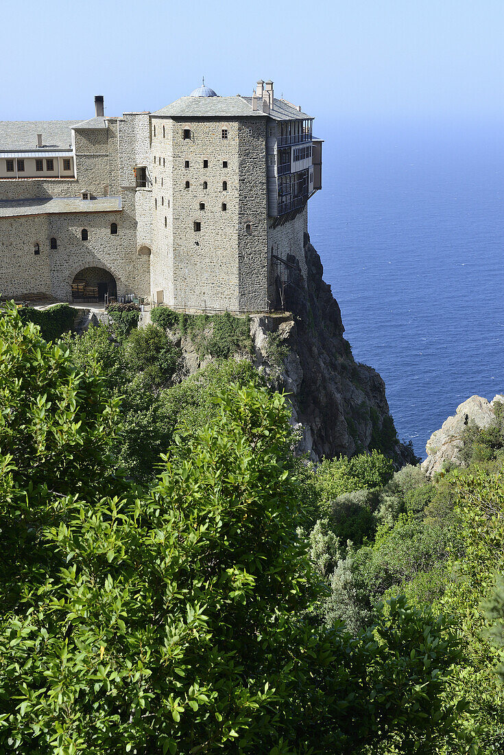 Greece, Chalkidiki, Mount Athos, listed as World Heritage, Simonos Petra monastery.