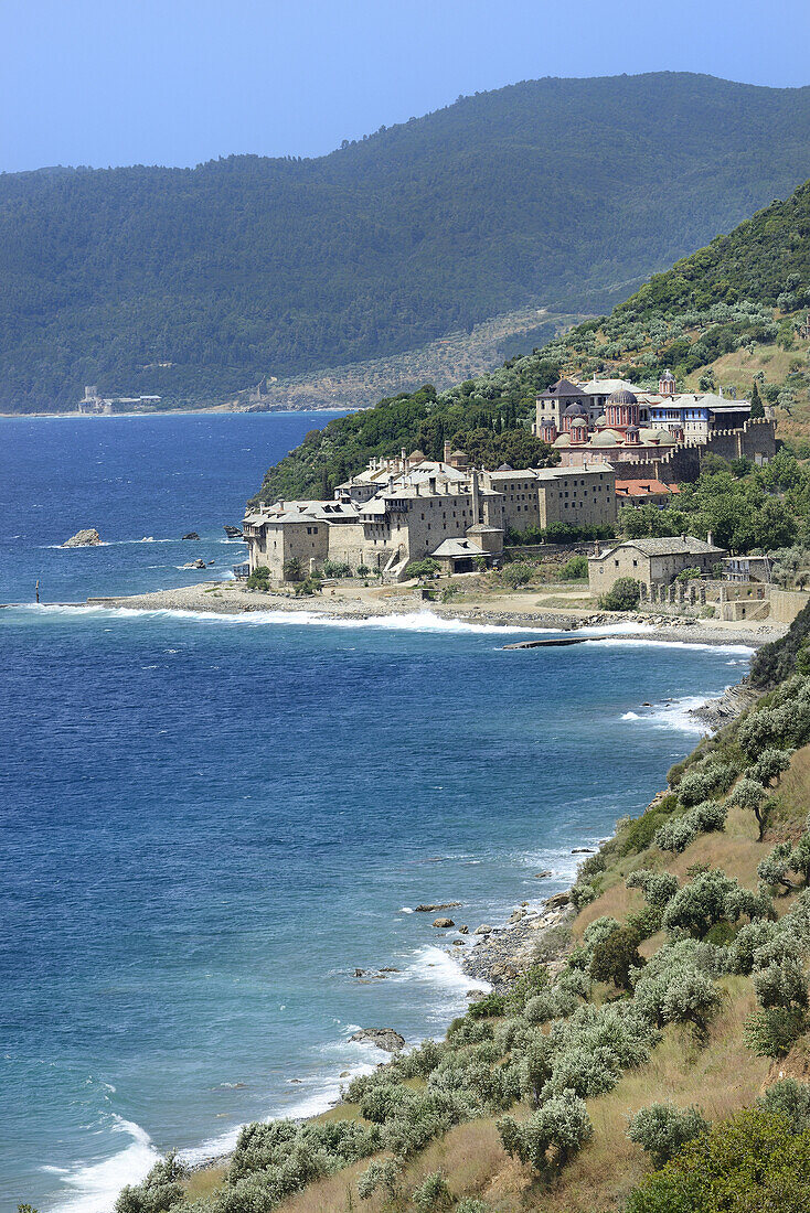 Greece, Chalkidiki, Mount Athos peninsula, listed as World Heritage, Xenophontos monastery.