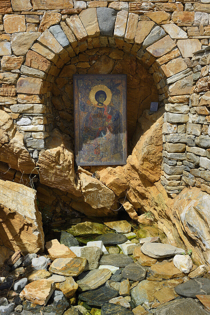 Greece, Chalkidiki, Mount Athos peninsula, listed as World Heritage, Xenophontos monastery, Holy spring.