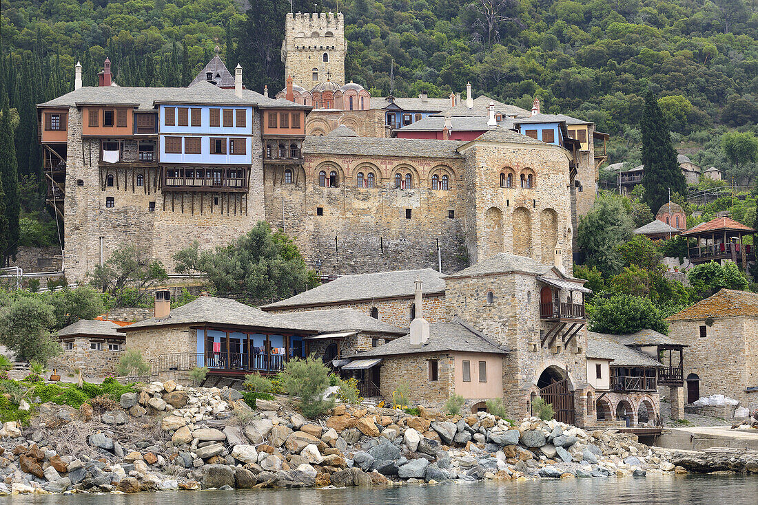 Greece, Chalkidiki, Mount Athos peninsula, listed as World Heritage, Dochiariou monastery, The Arsana (port).
