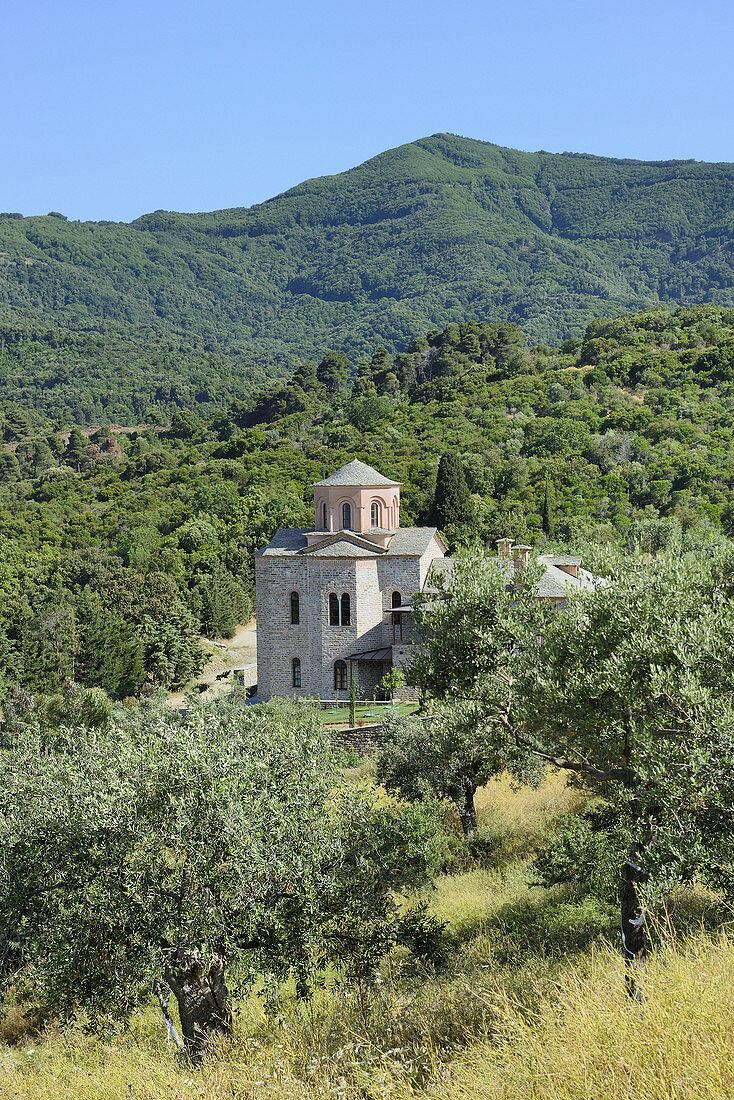 Greece, Chalkidiki, Mount Athos peninsula, listed as World Heritage, Vatopedi monastery surroundings, Kellia (cell).