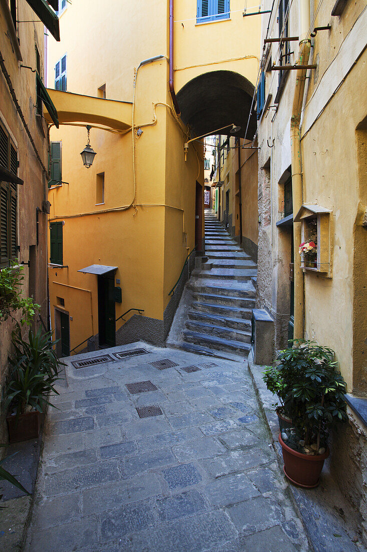 Quiet Alleyway in Vernazza Cinque Terre Liguria Italy.