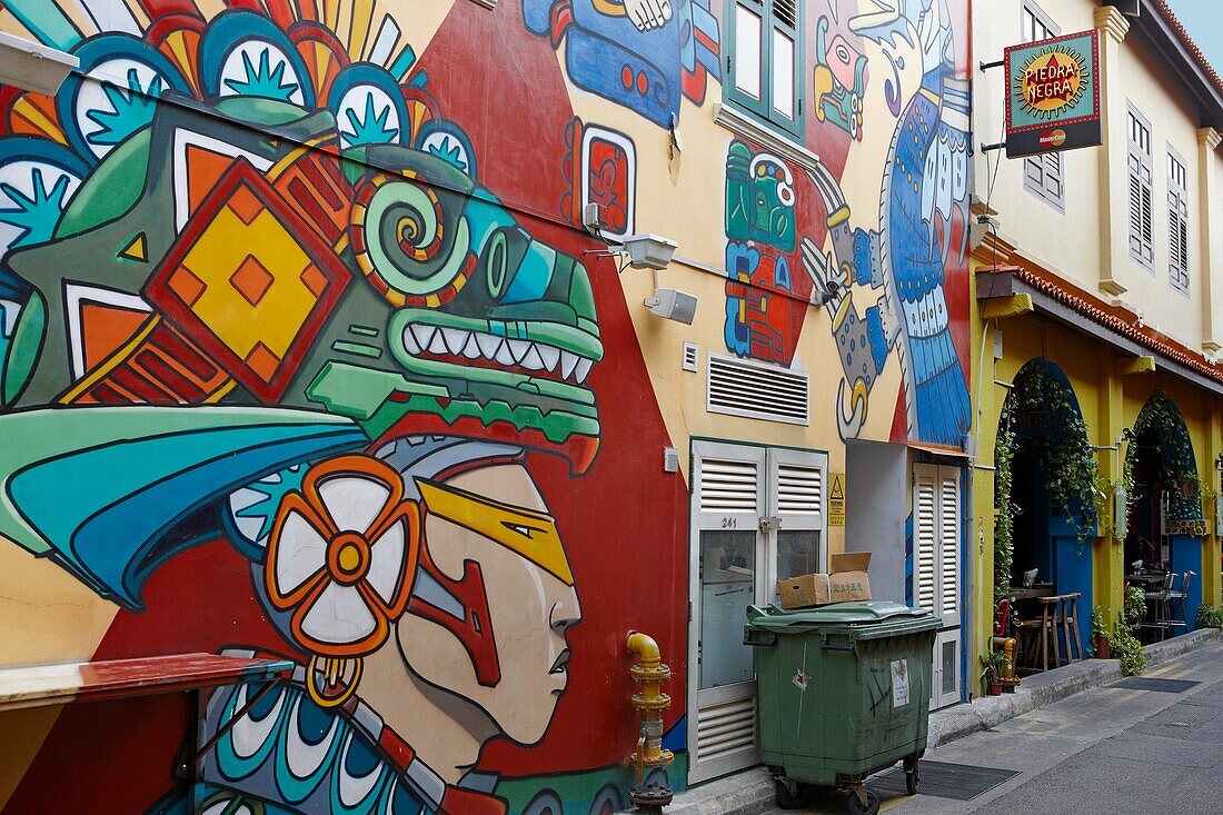 Colorful house in Kampong Glam quarter, Singapore.