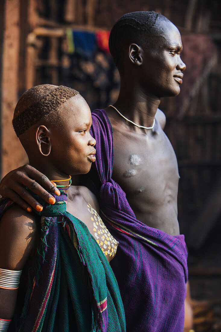 'Young Suri couple, Omo region, Southwest Ethiopia; Kibish, Ethiopia'