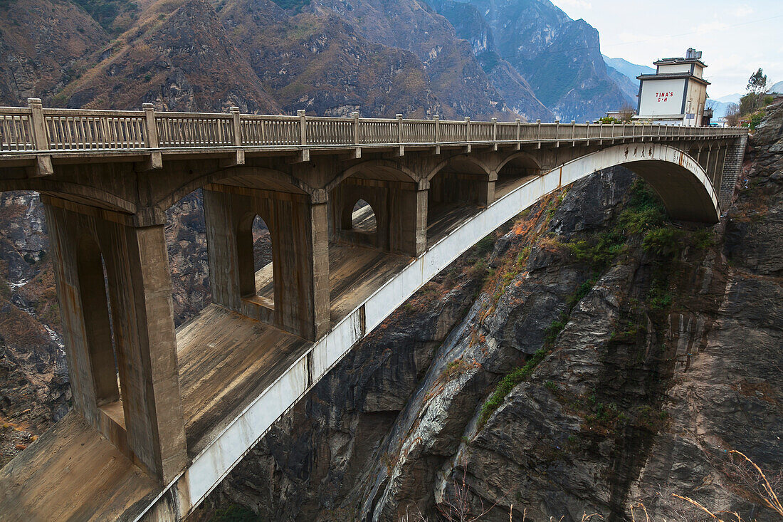 'Arch span bridge over Tiger Leaping Gorge; Lijiang, Yunnan Province, China'