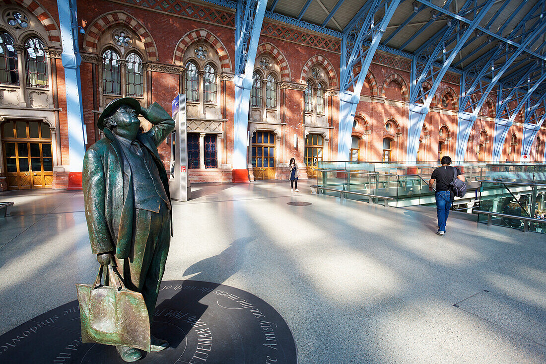 'St. Pancras Railway Station and statue; London, England'