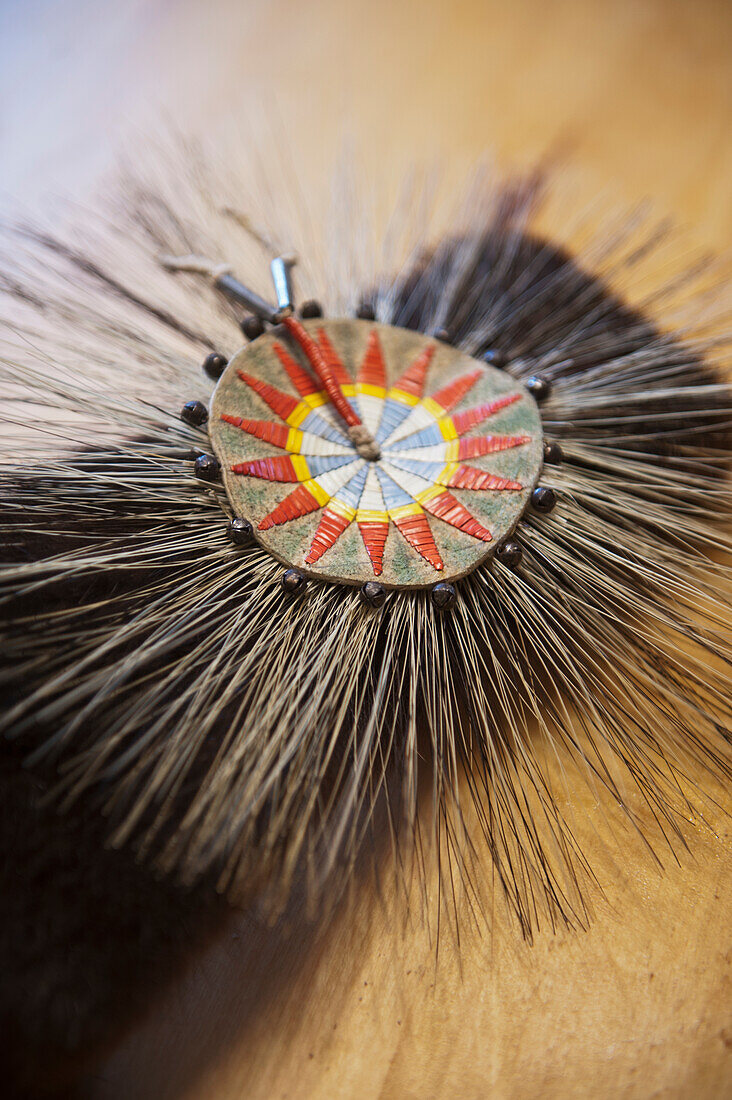 'Detail of Native American traditional clothing; Rossburn, Manitoba, Canada'