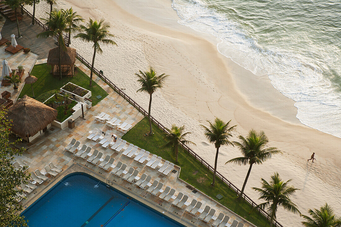 'Early morning view of the pool and beach at Sheraton hotel, Leblon; Rio de Janeiro, Brazil'