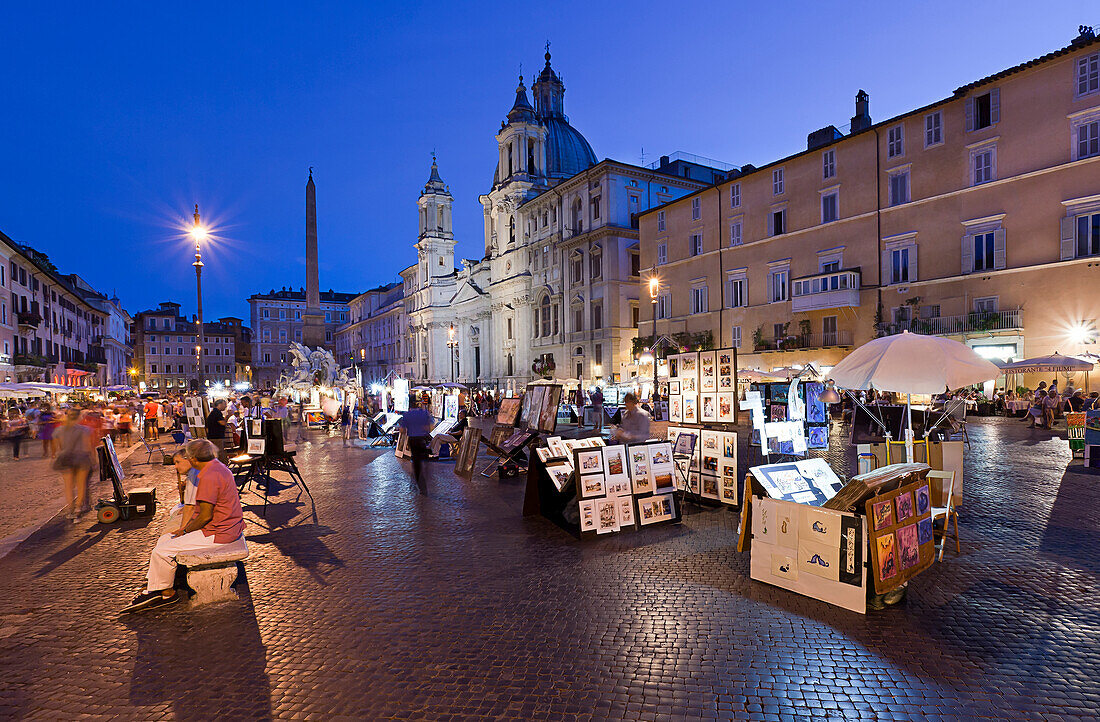 'Piazza Navona at dusk; Rome, Italy'