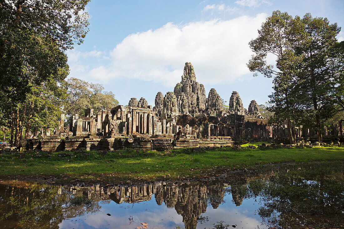 '12th century Bayon Temple which is the central temple in Angkor Thom, located north of Angkor Wat; Siem Reap, Cambodia'