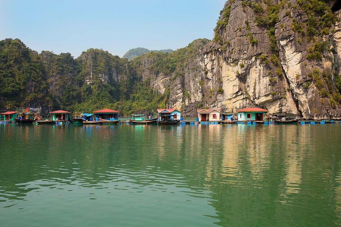 'Floating houses in Vung Vieng Fishing Village in Bai Tu Long Bay, Halong Bay; Vietnam'