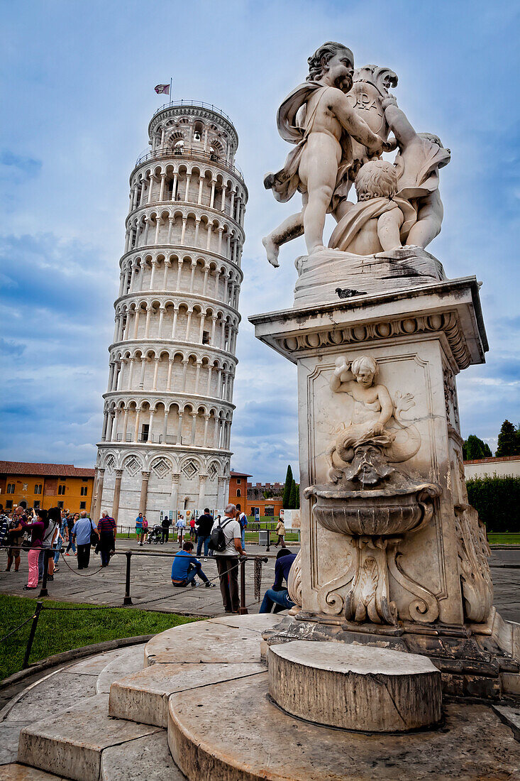 'Tourists at the Tower of Pisa; Pisa, Tuscany, Italy'
