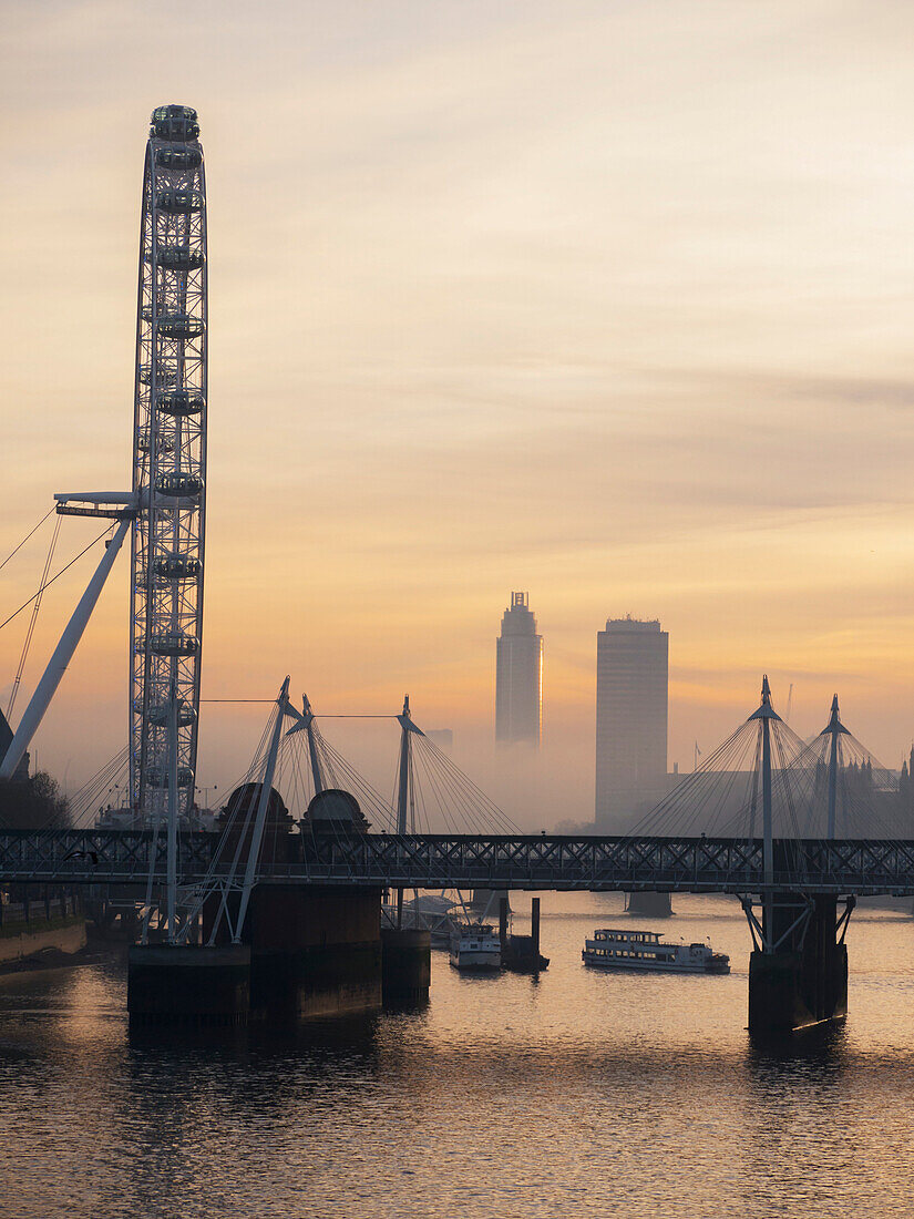 'Millenium Wheel at sunset; London, England'