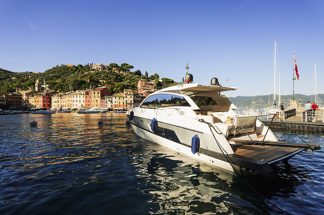 'A boat in the harbour; Portofino, Liguria, Italy'
