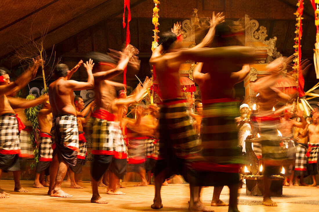 Dancers in a Kecak Dance performance telling a story of the Ramayana by the Sahadewa Dance Group, Batubulan, Bali, Indonesia