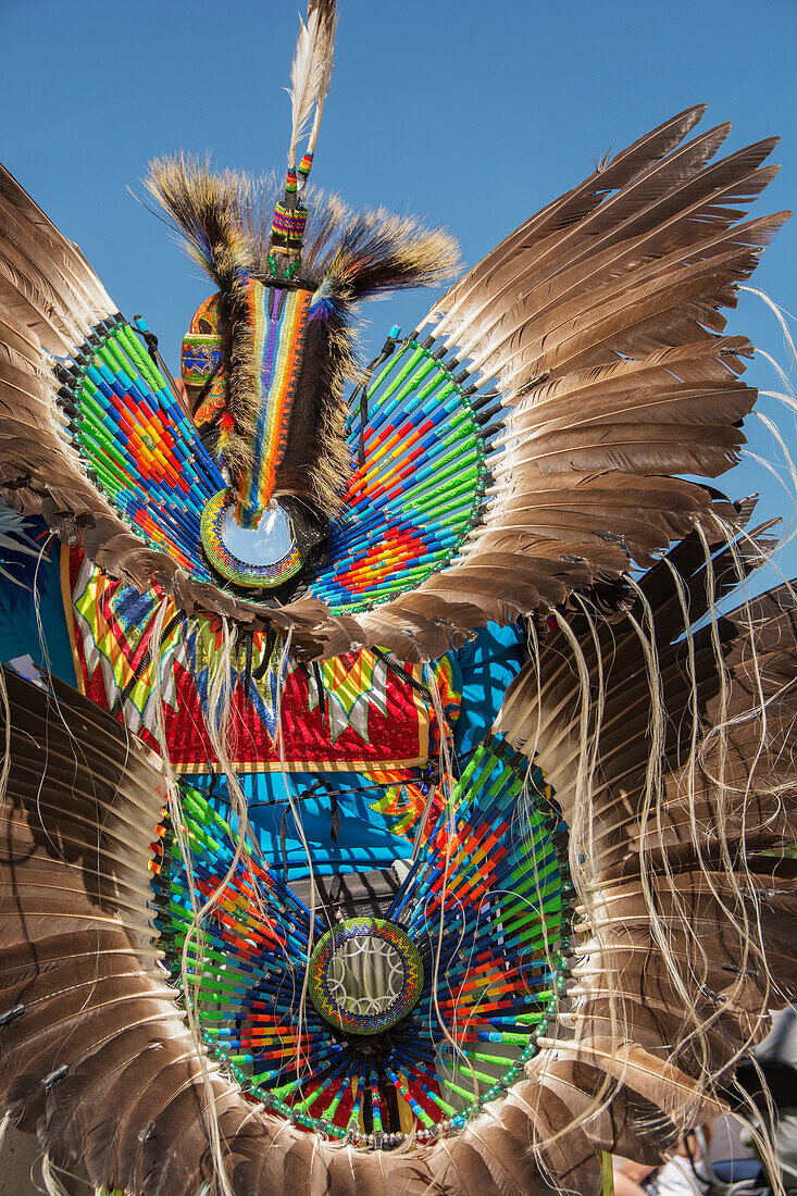 'Native American headdress of colourful beads and feathers; Calgary, Alberta, Canada'