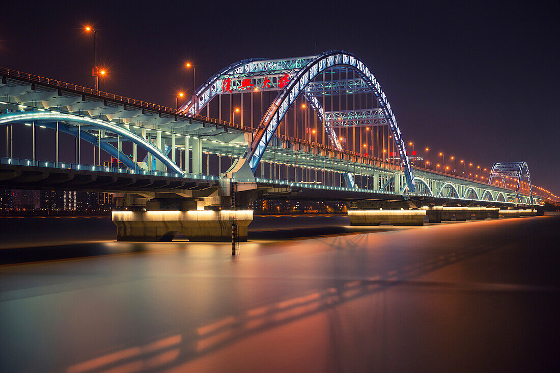 QianTangJiang Bridge No2 in a Long Exposure at night (Hangzhou, Zhejiang Province)