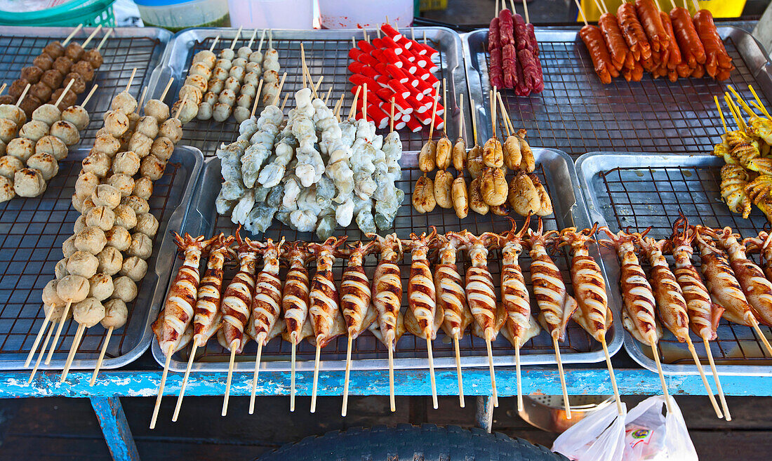 variation of seafood at a Thai market