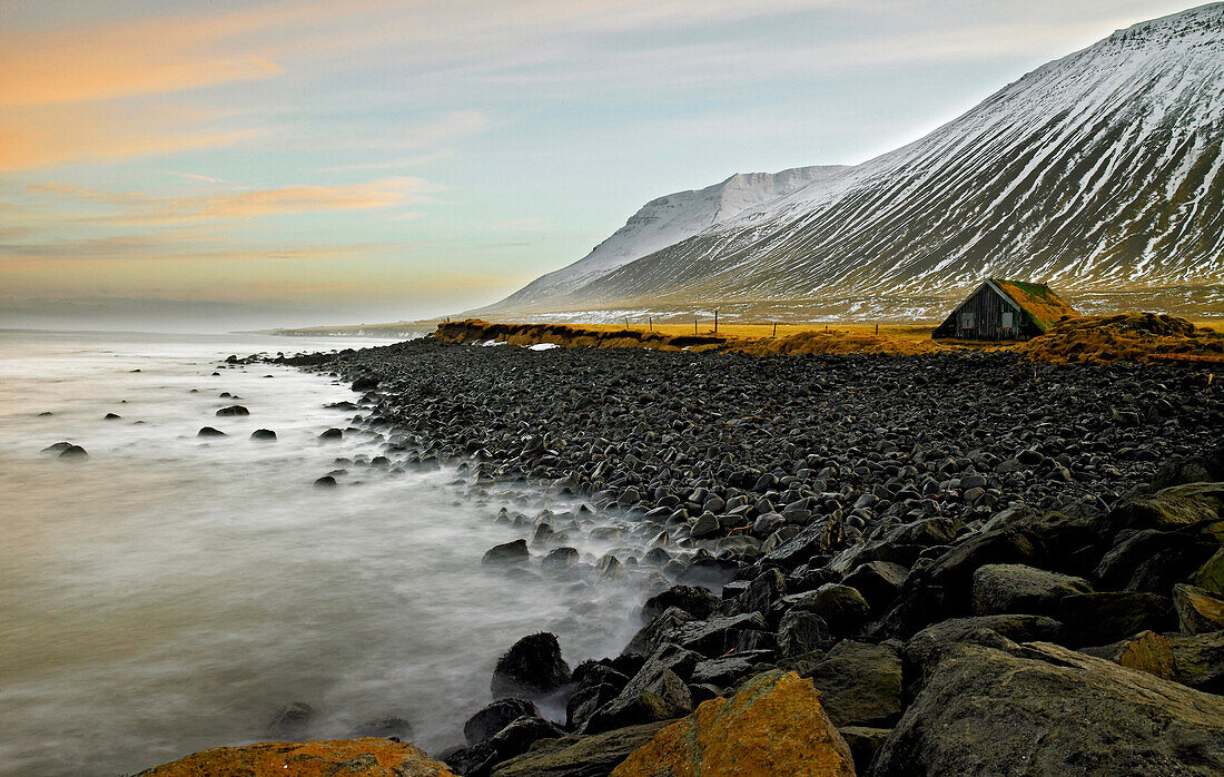 shed by the coast of Skagafjordur fjord in north Iceland