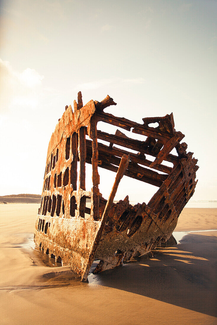 Wreck of the Peter Iredale on the beach at Fort Stevens State Park, Oregon.