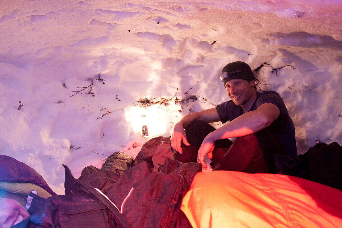 A man in a snow cave.