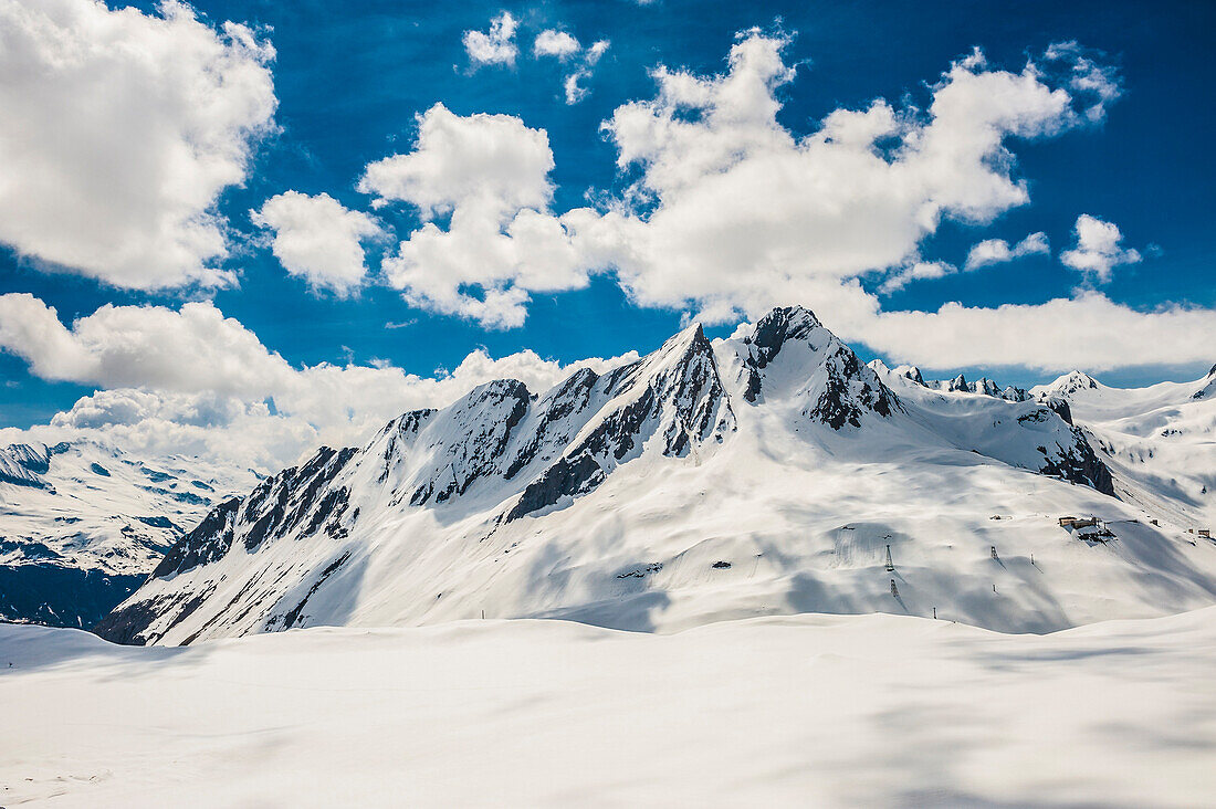 Mountain Huts up high in the snowy mountains in Formazza, Italy.