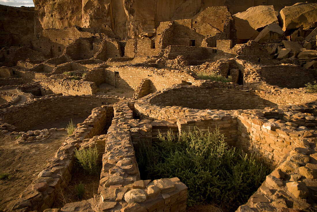 Exploring Pueblo Bonito, Chaco Canyon, New Mexico.