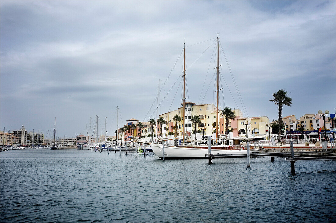 'Sailboats docked in the Mediterranean harbor of Cap Leucate; France'