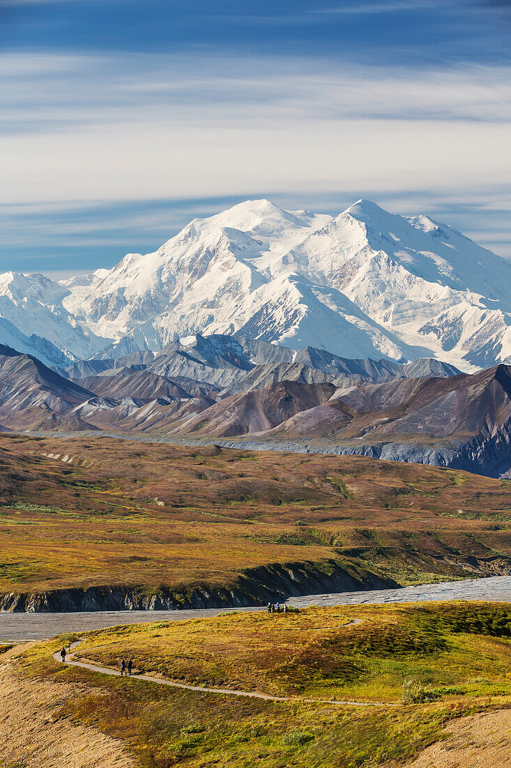 'View of Mt. McKinley and the Alaska range mountains from the trails at Eileson visitors center in Denali National Park; Alaska, United States of America'