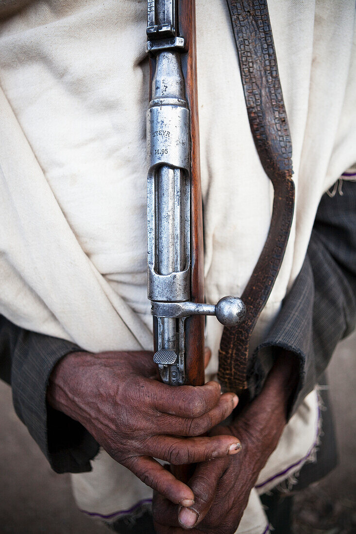'Armed man near Yemrehanna Kristos Church, near Lalibela; Ethiopia'