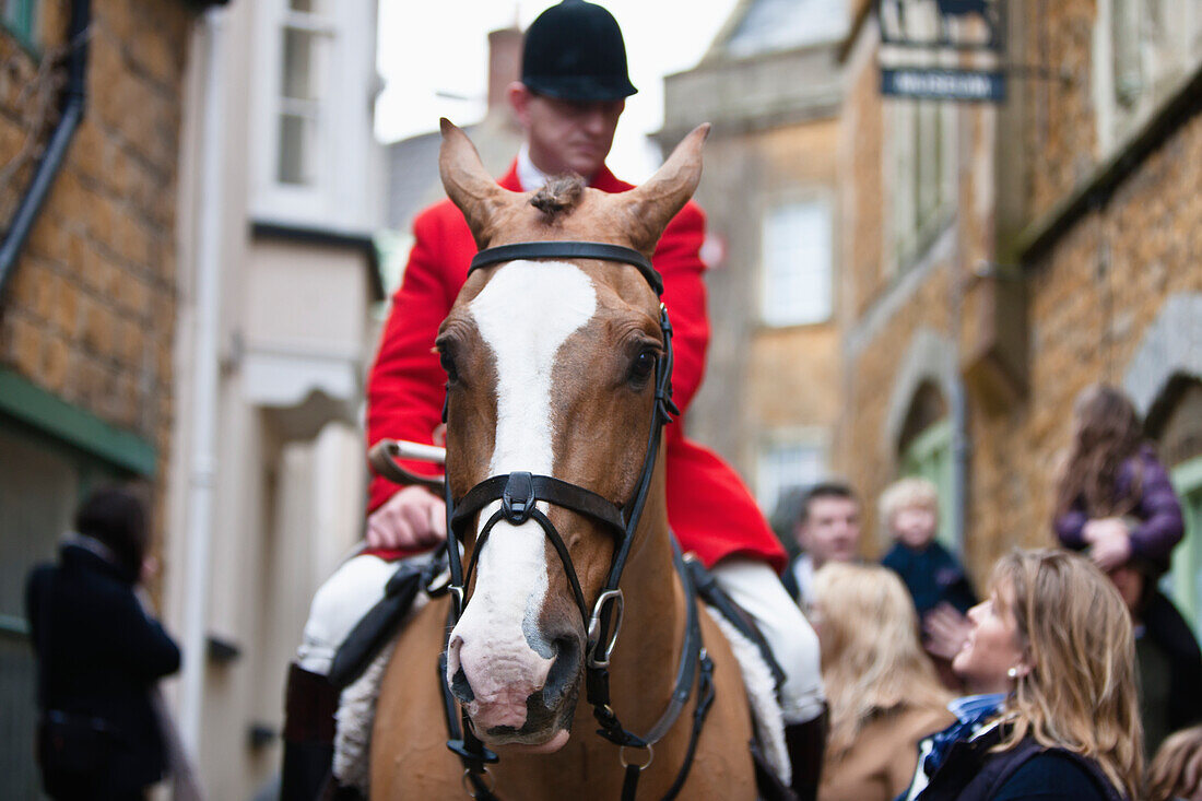 'Traditional Boxing Day Hunt at the Blackmore and Sparkford Vale Hunt in centre of Castle Cary; Somerset, England'
