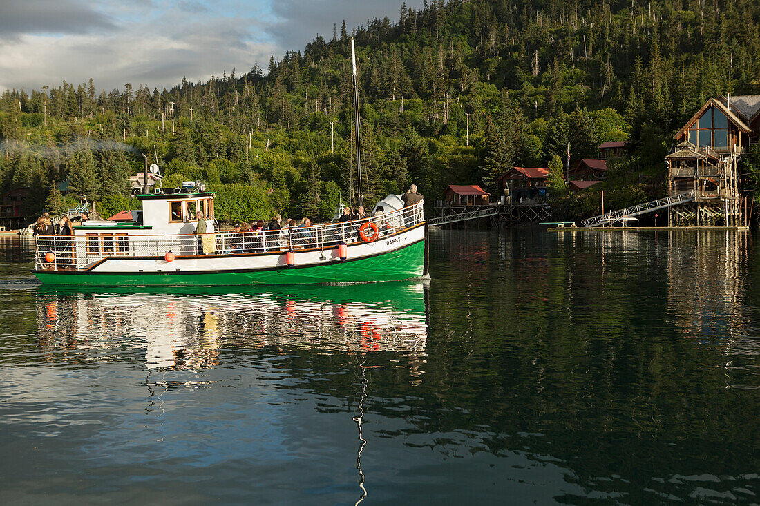 Kachemak Bay Ferry vessel, the Danny J transports visitors from Homer, Alaska to The Saltry Restaurant in Halibut Cove, Kachemak Bay, Southcentral Alaska