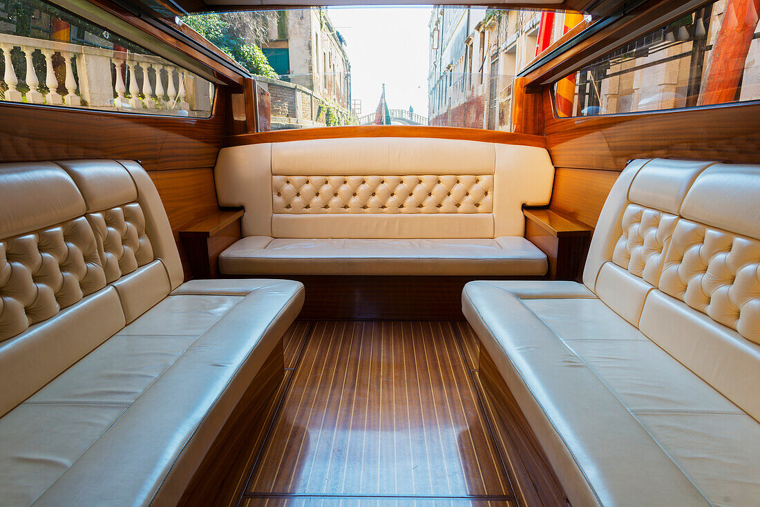 'Interior of a water taxi; Venice, Veneto, Italy'