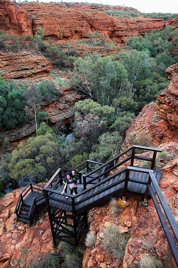 'Tourists on the steps in Kings Canyon; Northern Territory, Australia'