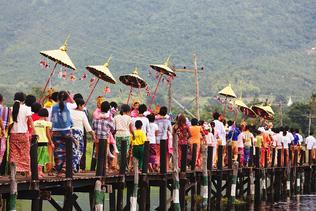 'Buddhist procession on Inle Lake; Myanmar'