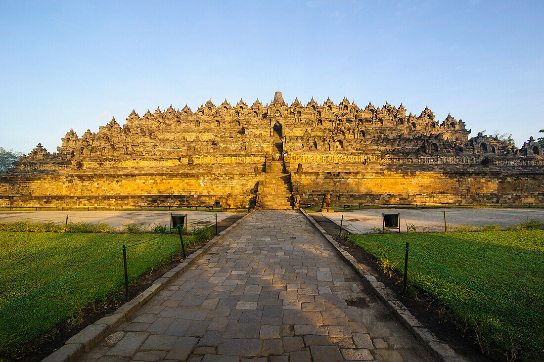 Early morning light at the temple complex of Borobodur, UNESCO World Heritage Site, Java, Indonesia, Southeast Asia, Asia