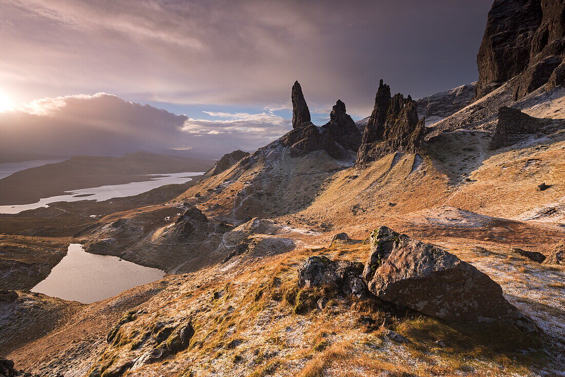 Dramatic scenery at the Old Man of Storr, Isle of Skye, Inner Hebrides, Scotland, United Kingdom, Europe
