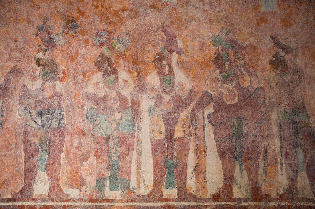 Murals, Room 1, Building 1, Mayan Archaeological Site, Bonampak, Chiapas, Mexico, North America