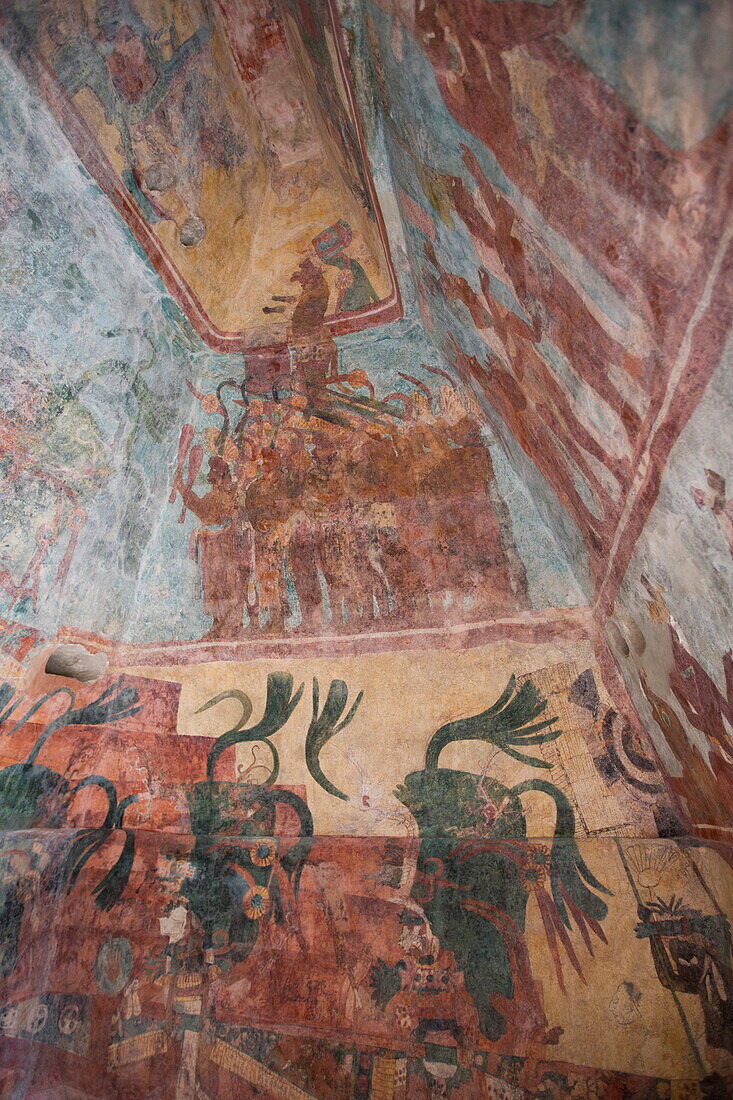 Murals, Room 3, Building 1, Mayan Archaeological Site, Bonampak, Chiapas, Mexico, North America