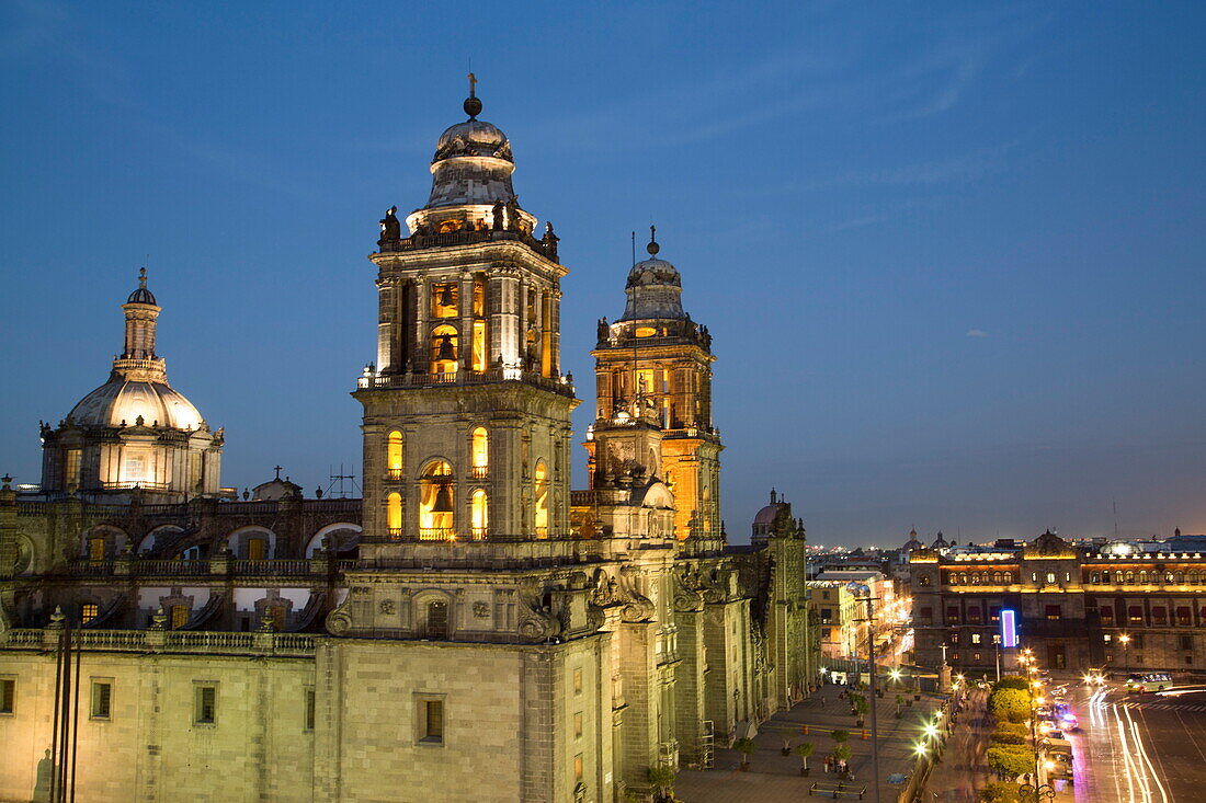 Metropolitan Cathedral in the evening. Mexico City, Mexico, North America