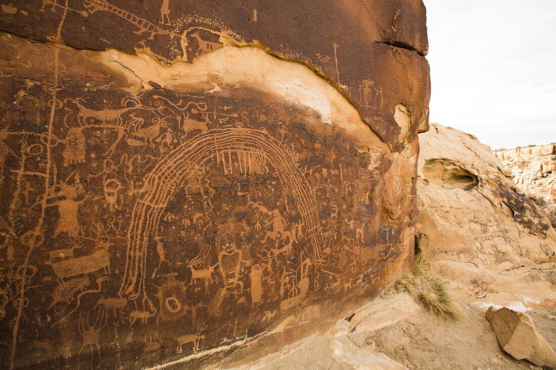 Rochester Petroglyph Panel, contains both Barrier Canyon style and Fremont style elements, near Emery, Utah, United States of America, North America