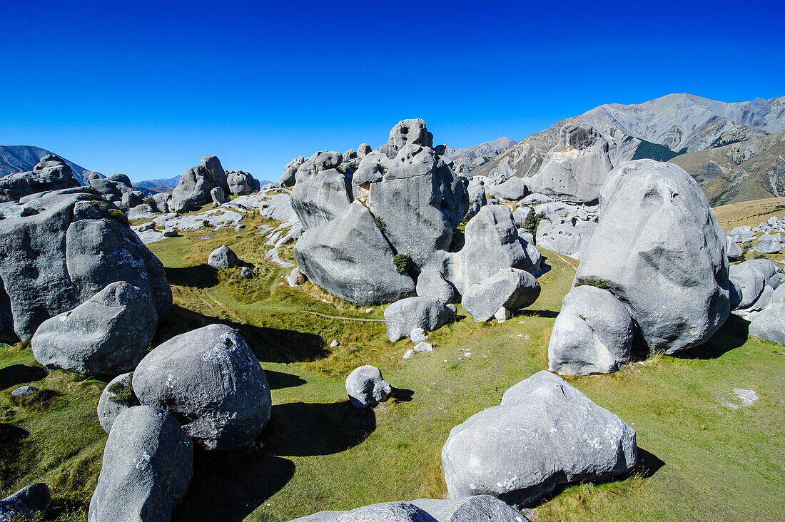 Limestone outcrops on Castle Hill, Canterbury, South Island, New Zealand, Pacific