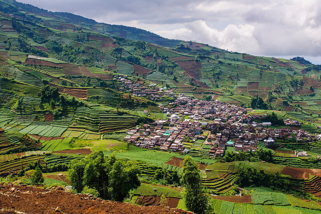 View over the Dieng Plateau, Java, Indonesia, Southeast Asia, Asia