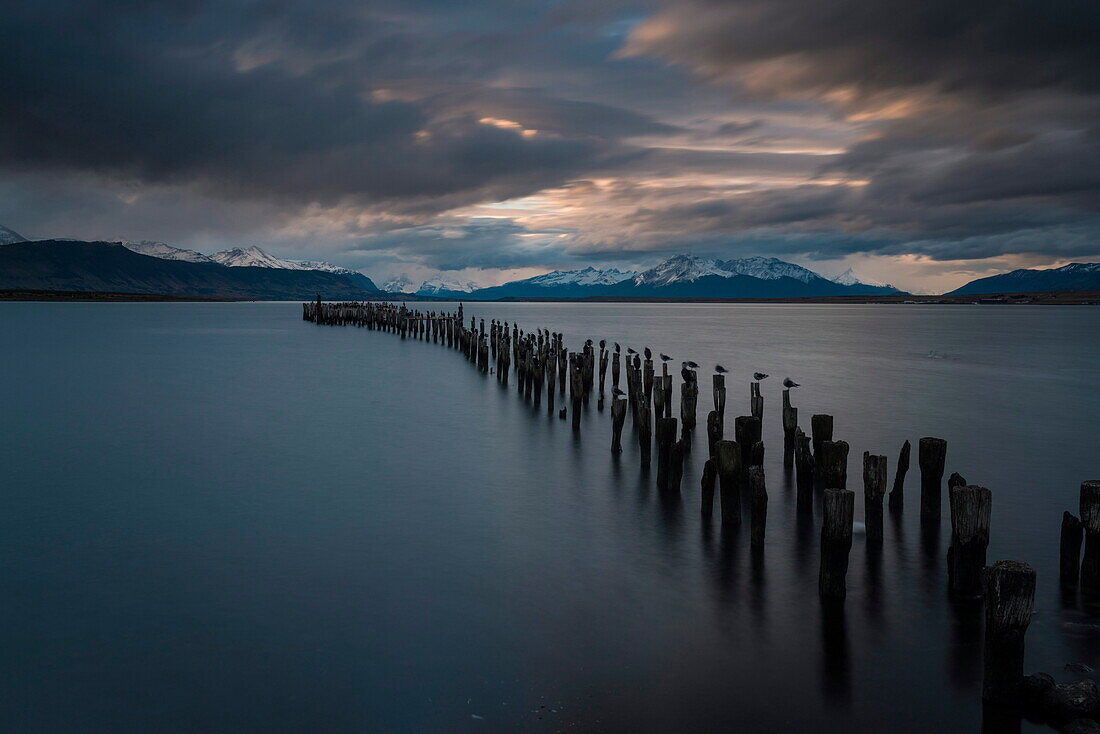 Dusk over The Last Hope Sound, Puerto Natales, Patagonia, Chile, South America