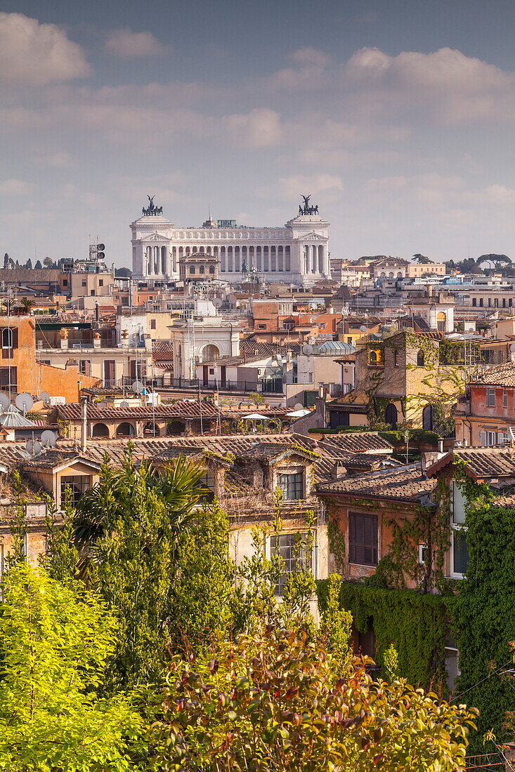 The rooftops of Rome with Il Vittoriano, the monument to Italy's first king, Vittorio Emanuelein the background, Rome, Lazio, Italy, Europe