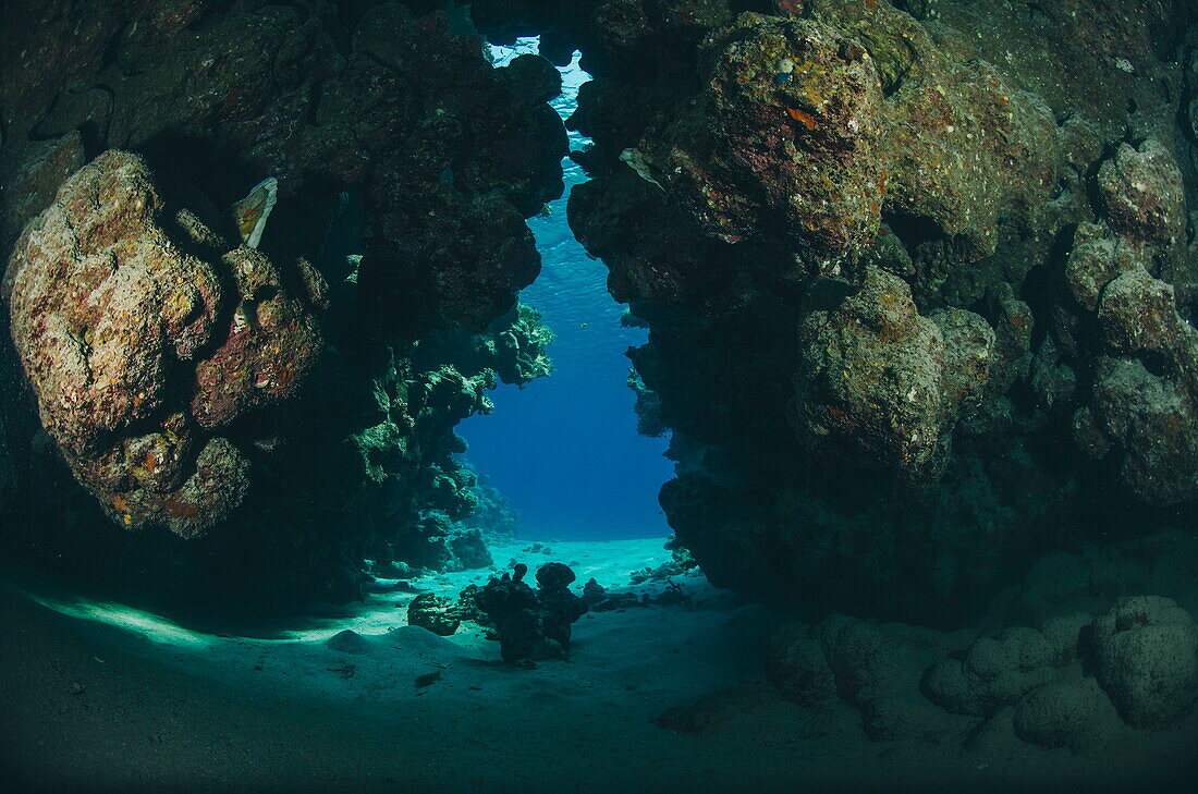 Coral substrate forming an underwater cave, Ras Mohammed National Park, Sharm El Sheikh, Red Sea, Egypt, North Africa, Africa